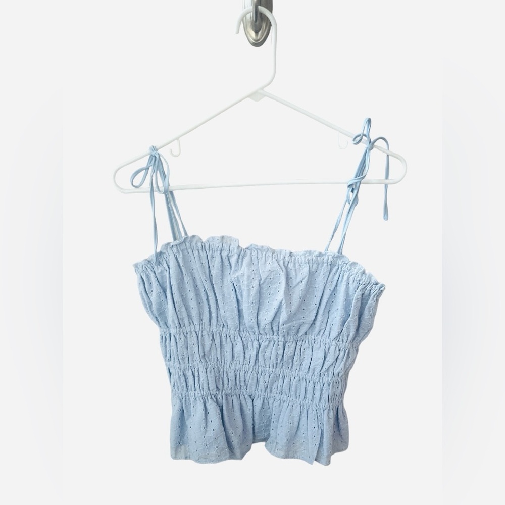 NWT! Lizard Thicket (Porter St.) Cropped Ruched Tank Light Blue Med.